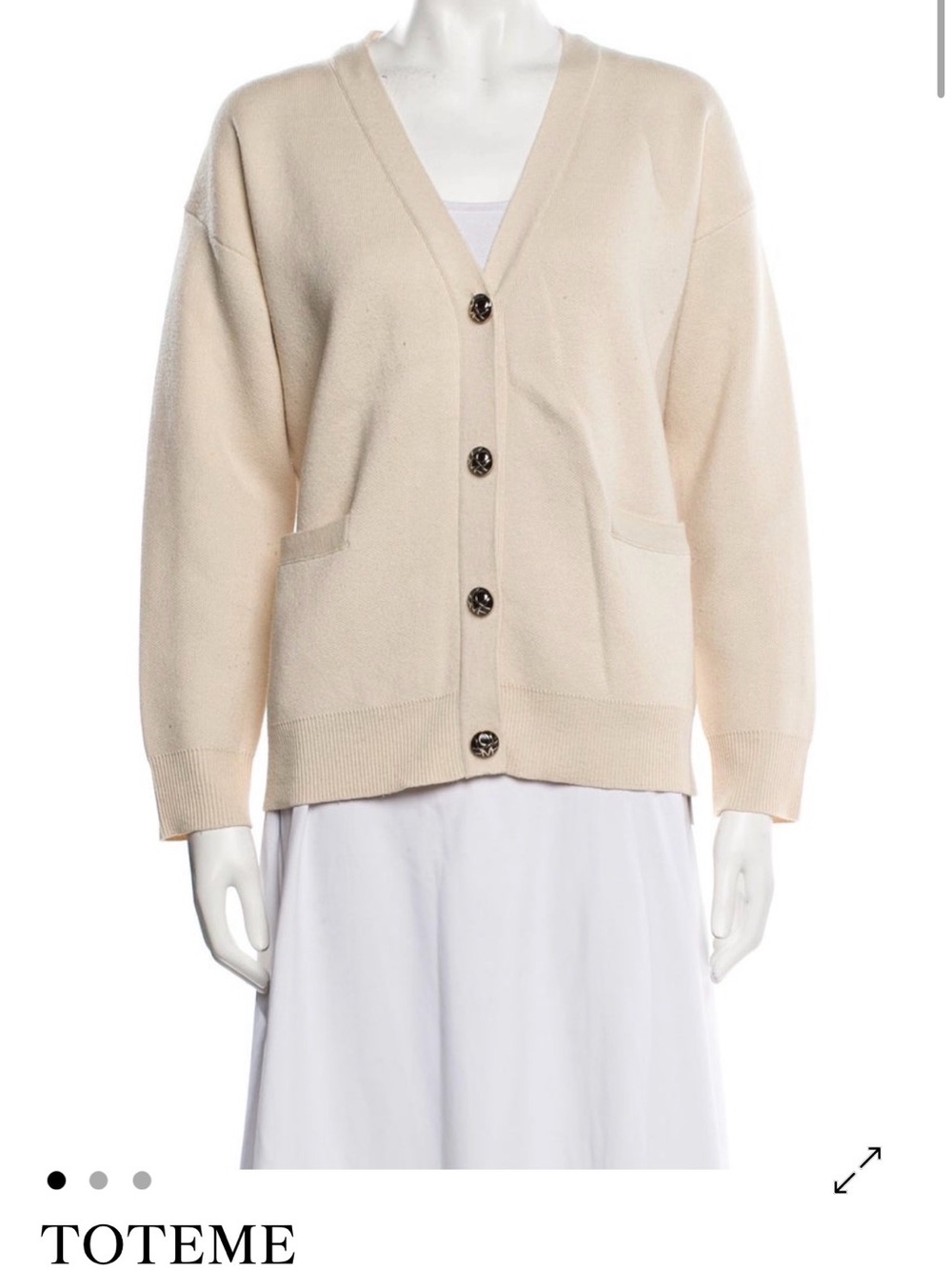 TOTEME Cream V-Neck Button Cardigan Sweater